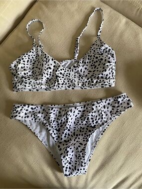 SHEIN White Bikini Set with Black Spot Print